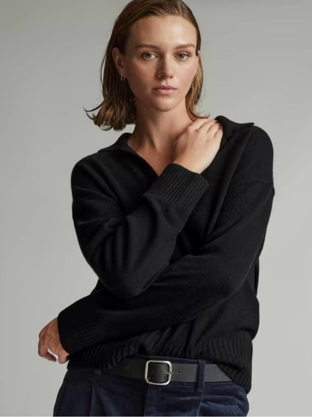 Everlane the Cashmere Polo Sweater in Black XS